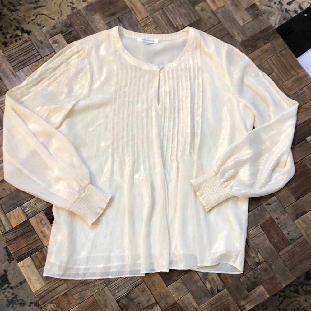 Rose + Olive Cream Long Sleeve with Gold Silver Thread. Size Large